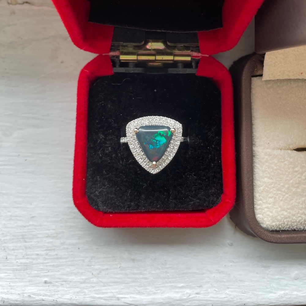 Natural Black Opal White Gold Ring